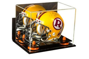 Mini Football Helmet Case w/ Mirror, WallMount, Orange Risers & Black Base (A003 - Picture 1 of 8