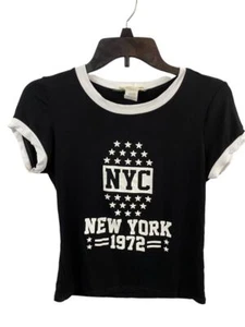 Medium Miroh Girls "NYC 1972" Black White Banded Short Sleeve Tshirt - Picture 1 of 9