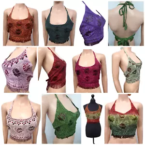 Halter Neck Bikini Top Bralette Back Tie Summer Beach Embroidered 6 8 10 12 14 - Picture 1 of 87