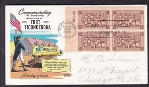 F.D.C. - BICENTENNIAL FORT TICONDEROGA 1755-1955 (FLUEGEL CACHET) - Picture 1 of 1