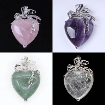 Colgante de piedra de chakra flor rosa con cuentas de cristal de cuarzo natural en forma de corazón curación Foto 1 de 4