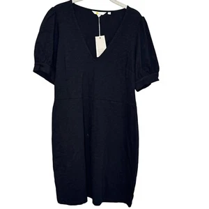 Boden schwarzes Jersey-Minikleid mit V-Ausschnitt Gr. 12 NEU Faltendetail Baumwolle - Bild 1 von 10