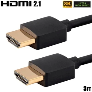 3FT 8K 60Hz HDMI 2.1 Cable Slim Ultra Fast Speed UHD 4K 3D 48Gb Dynamic HDR eARC - Picture 1 of 4