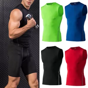 Canottiere Uomo Gilet Compressione Allenamento Palestra Maglietta Senza Maniche Elasticizzata T-Shirt Tinta Unita - Foto 1 di 27