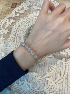7Ct Oval Cut Simulated Diamond 925 White Sterling Silver Women's Tennis Bracelet - Picture 1 of 4