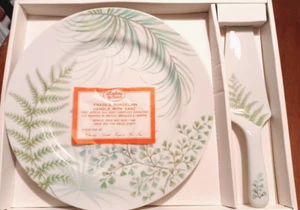 Plato de pastel de porcelana Andrea By Sadek y servidor de pastel hoja de hiedra verde y helecho-Japón - Imagen 1 de 9