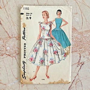 Simplicity 1192, 50s Dress, Sz 14/32, Vintage Sewing Pattern, Cut & COMPLETE - Picture 1 of 2
