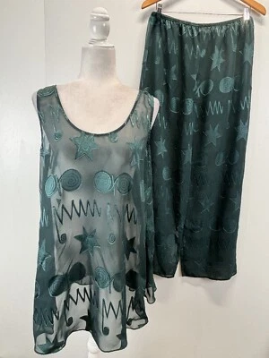 De Colección Victoria Secret Pijama Transparente Conjunto de 2 Piezas Talla Mediana Verde Geométrico Etiqueta Dorada Foto 1 de 4