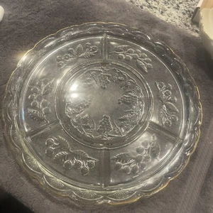 Large Appetizer Tray /Glass Gold Trim Large Appetizer Party Platter 13.5” - Picture 1 of 7