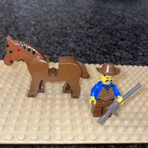 Lego Western Cowboys Minifigure Cowboy Blue Shirt Rifle Hat 6765 And Horse Lot - Picture 1 of 3
