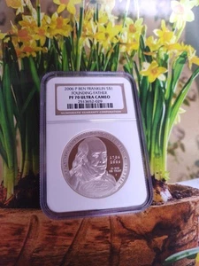 2006 P UCAM Ben Franklin Founder PF70 Commem Silver Dollar Proof NGC Brown L029 - Picture 1 of 4