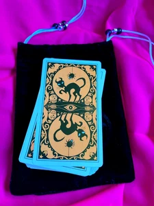 Halloween Black Cat Tarot Deck Black Velvet Drawstring Star Moon Embossed Bag - Picture 1 of 18