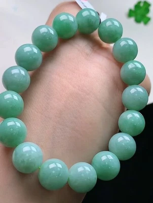 Brazalete Brazalete Grado A Cuentas Jadeíta Verde Helado 12.5mm 1205 Foto 1 de 4