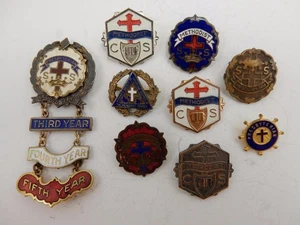 VINTAGE LOT OF 9 STERLING & BRONZE PRESBYTERIAN SCHOOL PINS ENAMELED #C61 - Picture 1 of 7