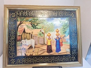 Painting Of Rural Life In Rajasthain Village In India. - Picture 1 of 7