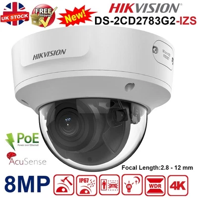 Hikvision DS-2CD2783G2-IZS 8MP Acusense 4X Motorized Zoom Dome IP POE Camera NEW - Image 1 of 4