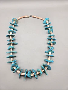 Vintage Santo Domingo Flat Nugget Turquoise Necklace  30" - Bild 1 von 8
