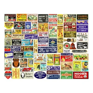 Dollhouse Miniature Sign Stickers, 70 Diorama Advertising Signs, 1 STICKER SHEET - Picture 1 of 1