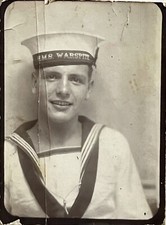 VTG Photo Booth British Handsome Soldier Boy HMS WARSPITE Hat 1930s