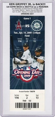 Ken Griffey Jr BACK in SEATTLE OPENING DAY 2009 Mariners Angels 4/14 Full Ticket - Image 1 of 4