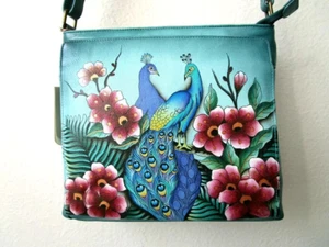 Anuschka Peacock Love Hand-Painted Leather Crossbody Organizer Purse – NWT - Picture 1 of 3