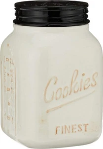 New Primitive Farmhouse Black White MASON JAR COOKIE CANISTER Container Ceramic - Picture 1 of 2