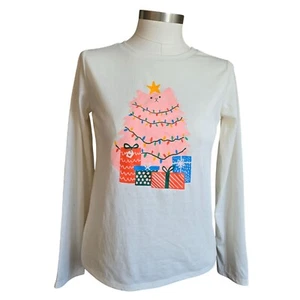 Girls Cat & Jack Holiday Cat Long-Sleeve Graphic Tee PJ Top Cream/Pink JJ4000 - Picture 1 of 7