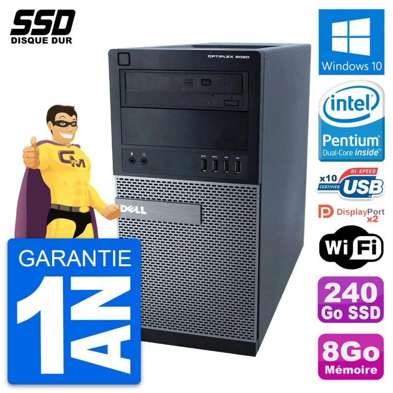 PC tour DELL OptiPlex 9020 Intel Pentium G3220 RAM 8Go SSD 240Go Windows 10 Wifi - Imagen 1 de 4
