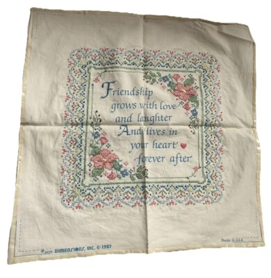 Dimensions Stamped Cross Stick Embroidered On Fabric Verse From 1987 - Image 1 of 4