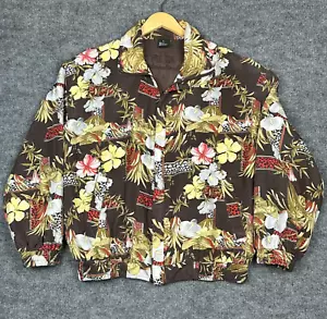 Fuda International Jacket Women's L Hibiscus Tropical 100% Silk Vintage Full Zip - Picture 1 of 11