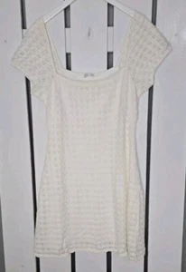 Hollister offen Strick Lagenlook Mini creme Kleid eckiger Ausschnitt groß Landhaus Festival - Bild 1 von 9