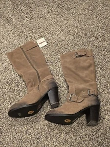DV Dolce Vita Brown Suede  Heeled Tall Grey Women's Riding Boots Size 7 (READ) - Picture 1 of 12