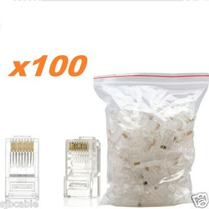100 pcs Cat5 CAT5e RJ45 Network Modular Plug Connector Clear 8p8c Gold Plated US
