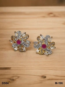 Pendientes de tachuelas AD indios chapados en oro indio paquistaní diseñador fino de Bollywood - Imagen 1 de 17
