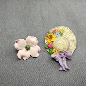 Sombrero de paja rosa flor arco floral jardinero resina solapa sombrero chaqueta prendedores - Imagen 1 de 2