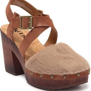 KORKS Wendy Faux Fur Taupe Rust Brown Clog Heels Size 10 NWT - Picture 1 of 5