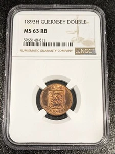 1893 H MS63 RB Guernsey Double UNC NGC KM 10 - Picture 1 of 4