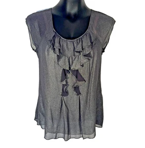 Blusa A/X Armani Exchange para mujer M negra metálica con volantes frontal cuello redondo - Imagen 1 de 16