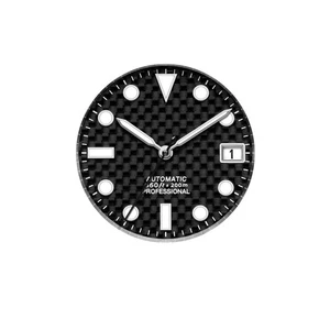 28,5 mm Kohlefaser Zifferblatt + Zeiger grünes Lume Datum für NH35 NH36 NH38 Uhrwerk - Bild 1 von 4