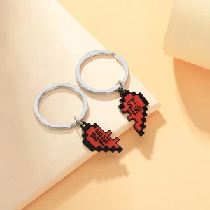1Pair Catoon Pixel Heart Puzzle Pendant Necklace Keychain Ornament Jewelry Gift - Picture 1 of 13