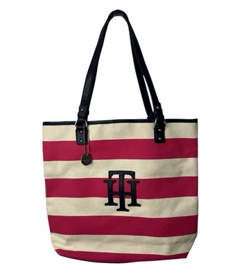 Bolso de Mano Tommy Hilfiger Rosa Rayas Grande de Lona Foto 1 de 4