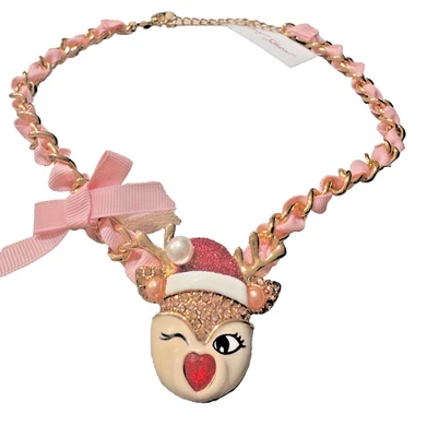 NWT Betsey Johnson Red Nose Reindeer Gold Tone Holiday Necklace - Image 1 of 4