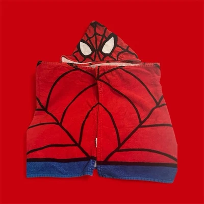 Spider-Man Children’s Hooded Bath Towel Cape Cotton 45x20”, Red Black White - Image 1 of 3