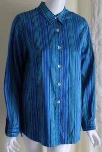 Coldwater Creek Sz M Lux Tunic Green Blue Silk Artsy 30" Long Shirt Top Jacket - Picture 1 of 8
