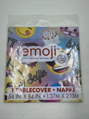 EMOJI PLASTIC TABLE COVER Unicorn Smiley Kids BIRTHDAY PARTY Supply 54" X 84" - Image 1 of 4
