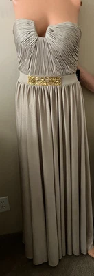 NWT FORMAL PROM OR EVENING GOWN STRAPLESS PLEATED BODICE GOLD SIZE 2 SHERRI HILL - Image 1 of 4