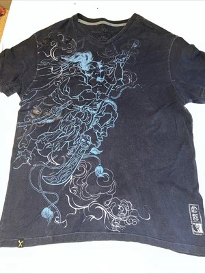 Calavera de bruja Y2K Marc Ecko corte coser lámina azul y dorada. XXL Foto 1 de 4