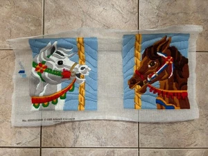 Artcraft Concepts 2-Panel Finished Handmade Embroidery On Canvas Carousel Horses - Picture 1 of 3