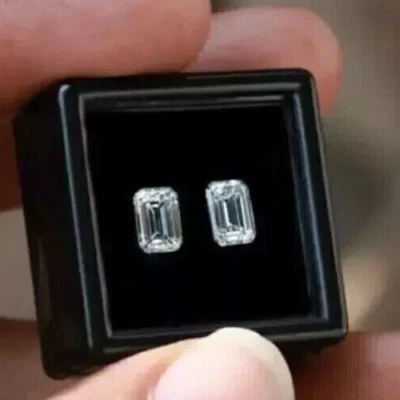 Emerald Cut Diamond Pair 2 Ct D VVS1 CVD Lab-Grown Certified Loose Gemstones K - Image 1 of 3