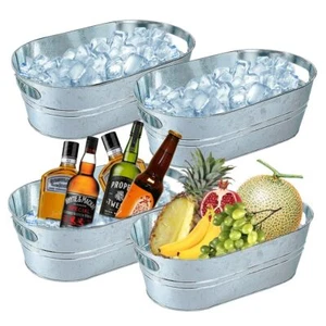 4 Pack Galvanized Tub 4 Gallon Ice Bucket Large Metal Drink Buckets For Parties - Picture 1 of 8